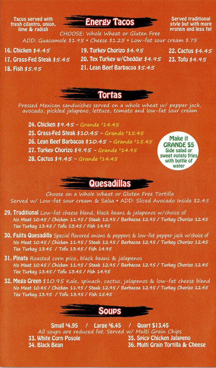 Al Horno Menu