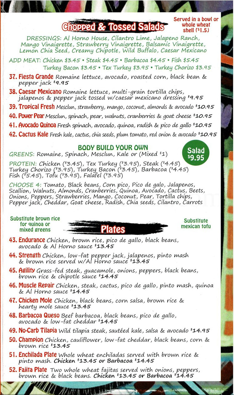 Al Horno Menu