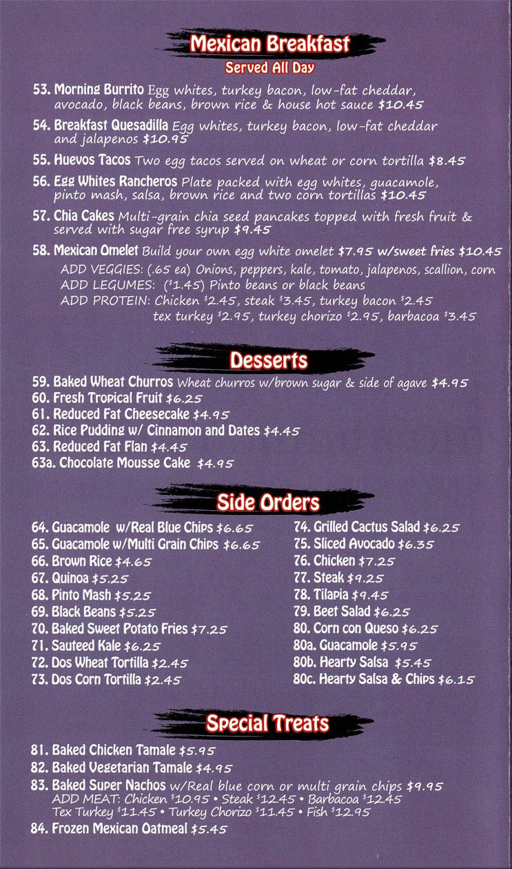 Al Horno Menu