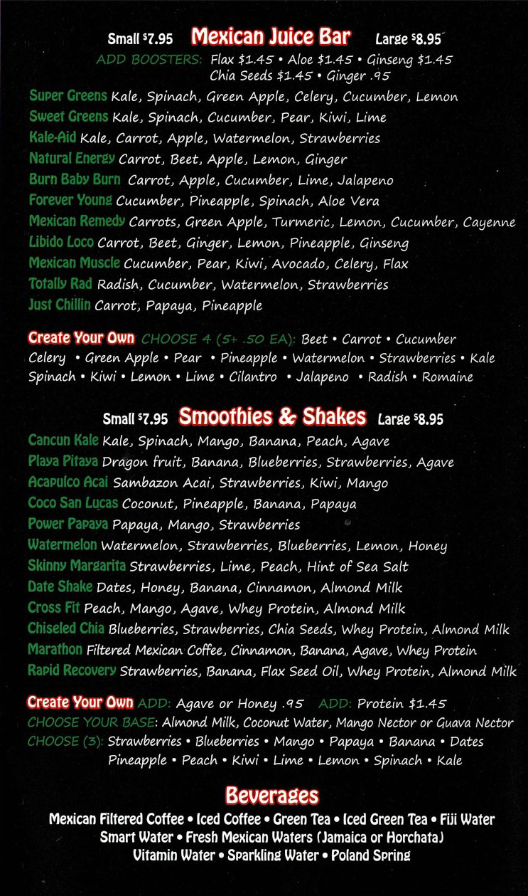 Al Horno Menu